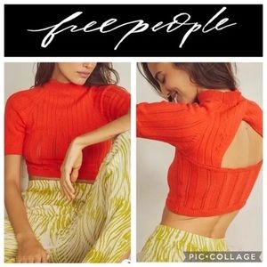 Free People Romy Swit Crop Lightweight Sweater Top Papaya Orange Size Small